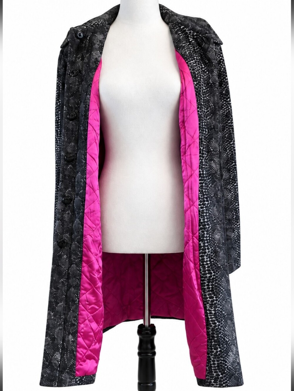 Vintage Guess Black Gray Snakeskin Print Mid Length Coat Jacket Womens Medium - Picture 7 of 11